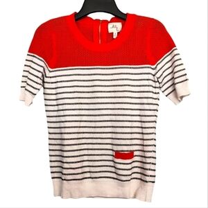 Milly striped mesh color block knit top back zip S